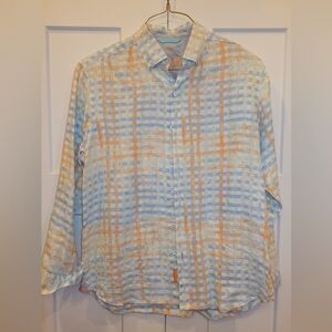 Tommy Bahama Blue and Orange Plaid Shirt